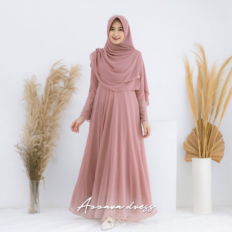 GlizHijab | Azzarah Dress - Dress Only Premium Bahan Cerutti Babydoll Gaun Muslimah Dress Umroh Syari Size XS - JUMBO-MOCCA