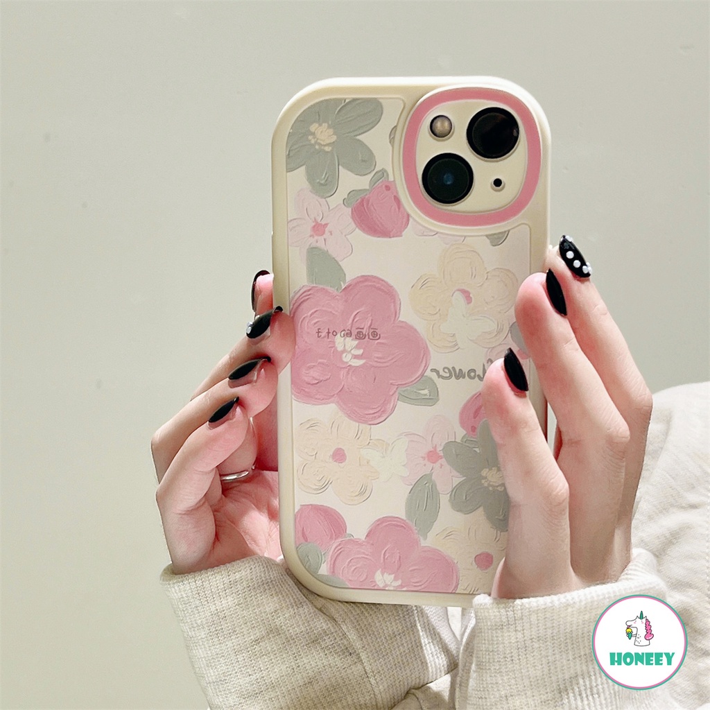 Soft Case TPU Motif Bunga Pink Retro Untuk IPhone 13 12 11 Pro Max X XR 8 7 Plus