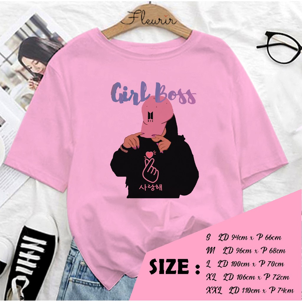 FLEURIR - KAOS OVERSIZE GIRL BOSS KATUN KAOS WANITA DEWASA LENGAN PENDEK TEE UNISEX JUMBO