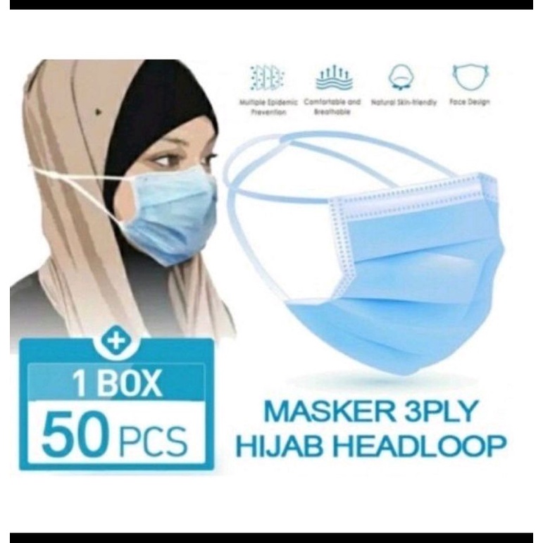 Masker hijab 3ply/ masker headloop 3ply