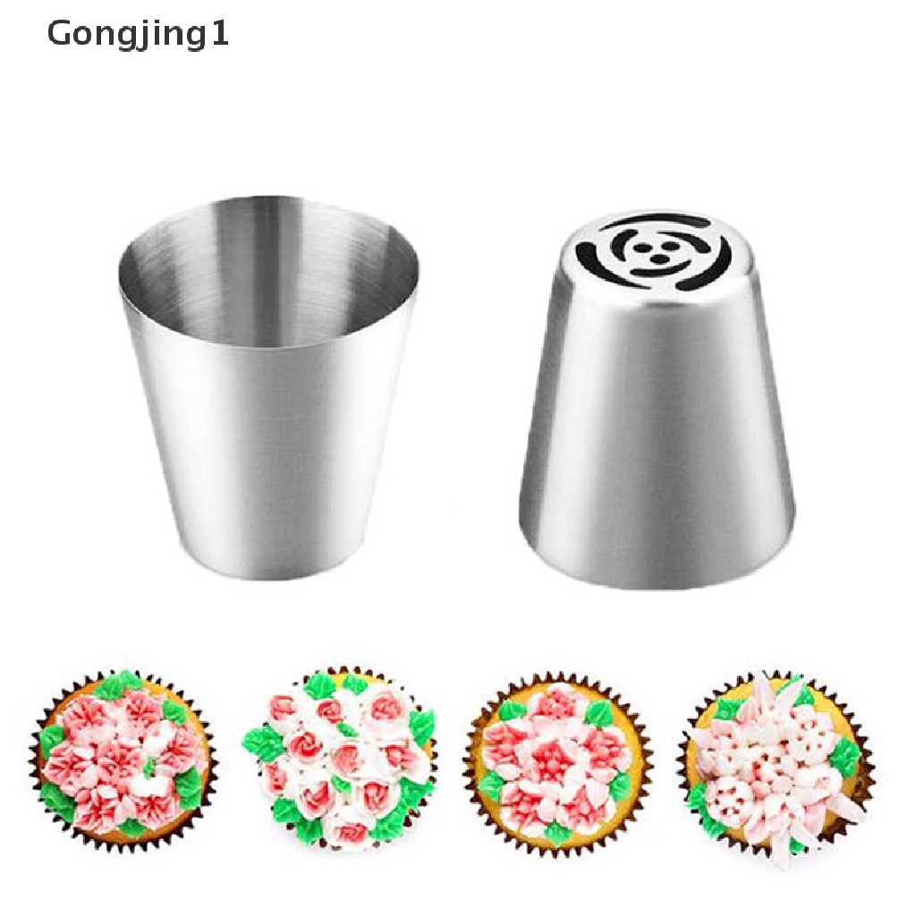 Gongjing1 14pcs / Set Spuit Piping Icing Bentuk Tulip Rusia Bahan Stainless Steel Untuk Dekorasi Kue