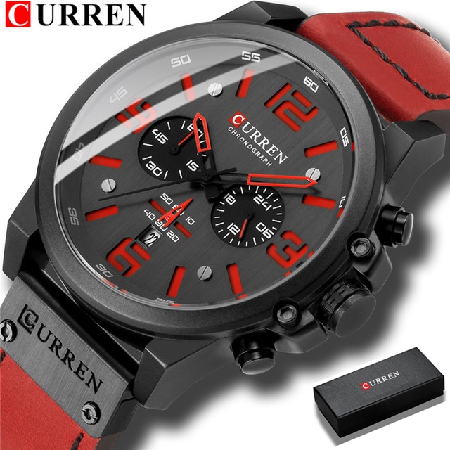 CURREN 8314 Jam Tangan Pria Analog Tali Kulit Chronograph Aktif Jam Kuarsa Kalender Otomatis Tahan Air Militer Pria