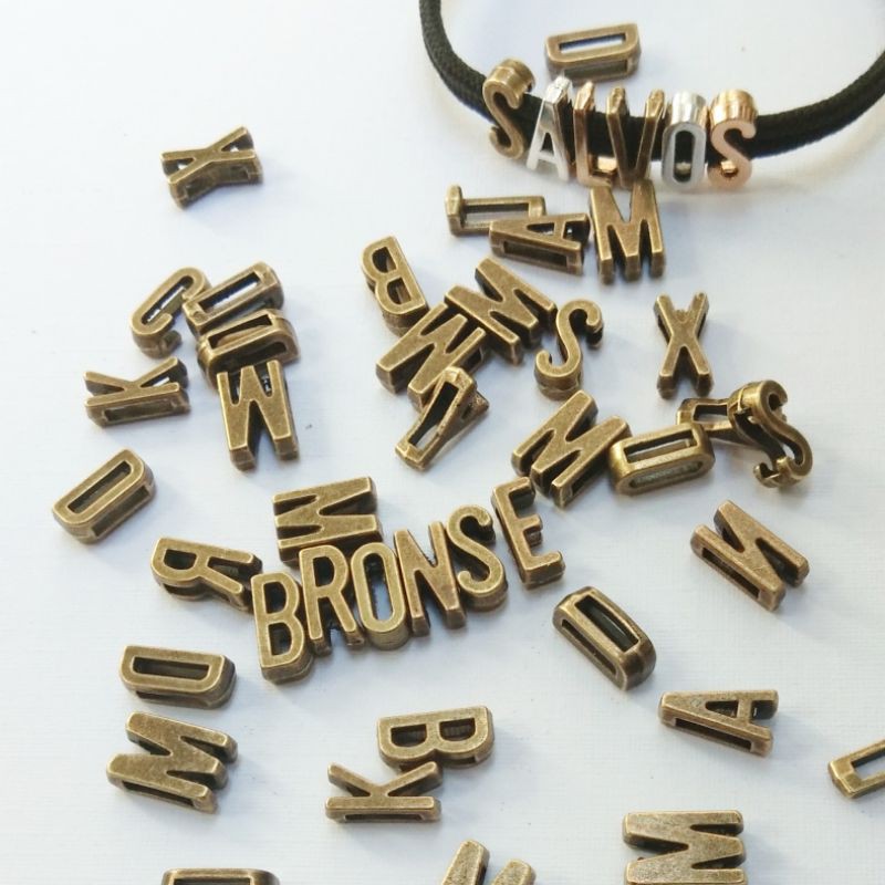 Charm huruf A sampai M alfabet antik slide - charm letter beads bronze silver gelang nama inisial-5