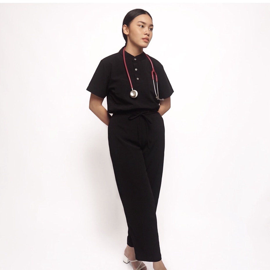 Baju Jaga MSS - BLACK Scrubs on Call Flowy Lengan Pendek