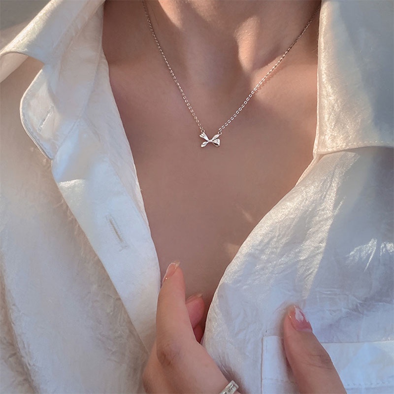 Kalung Rantai Silver Wanita Liontin Pita Untuk Pestahadiah 2022