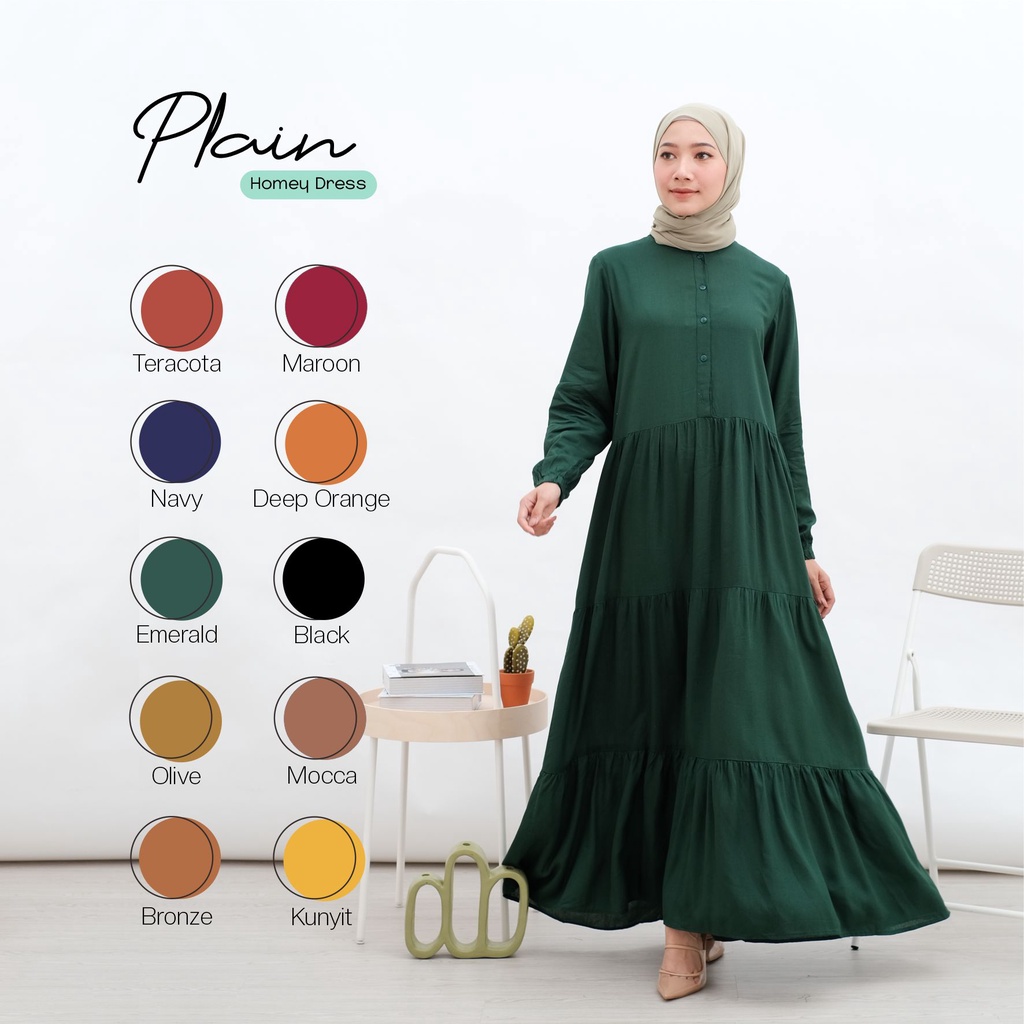 Homey Dress Plain by Reyscarf Gamis Dewasa Polos Bahan Rayon Viscose Premium Eksklusif Adem Nyaman Dipakai  I Bisa Cod