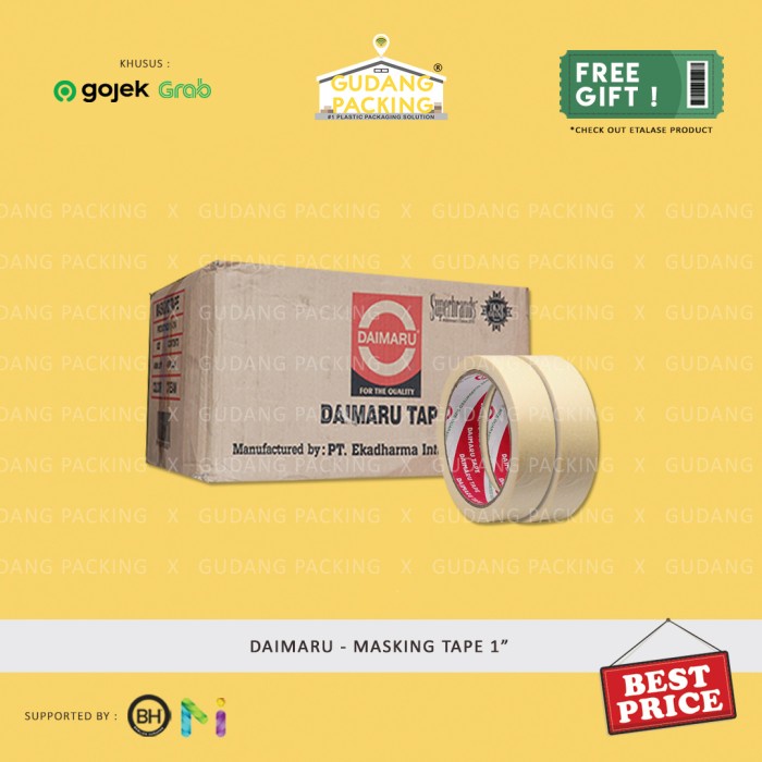 

(BISA COD) (GOSEND/GRAB) DAIMARU - Masking Tape / Lakban Kertas 0.5 / 1 / 2 inch - Dus - Mask Tape, 1 inch