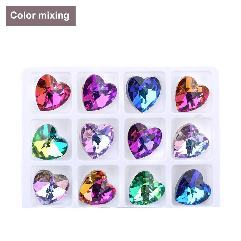 14 Mm Warna-warni Pesona Cinta Hati Liontin Kristal Hati Manik-manik Permata untuk Wanita Membuat Perhiasan Anting-Anting Kalung DIY 12 Pcs/lot