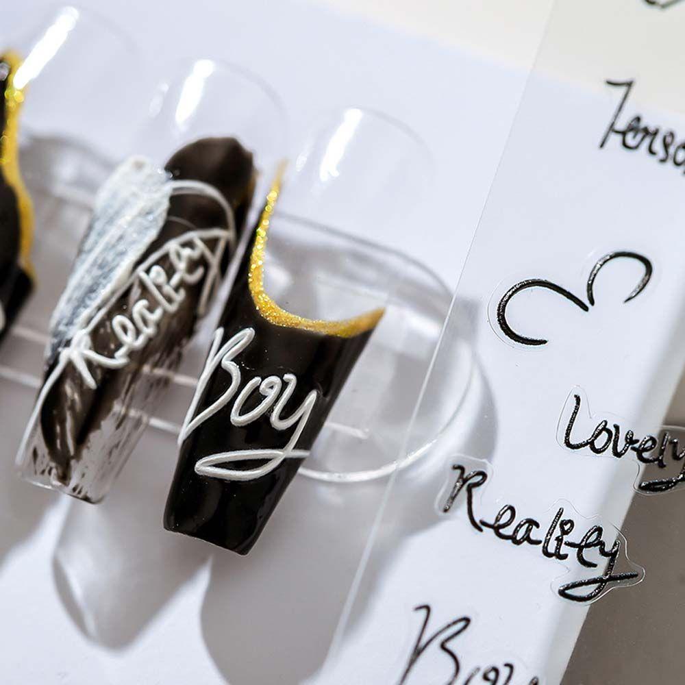 Agustinina Kartun Stiker Kuku Anjing Relief Cinta Hati Bulan Self Adhesive Nail Art Dekorasi