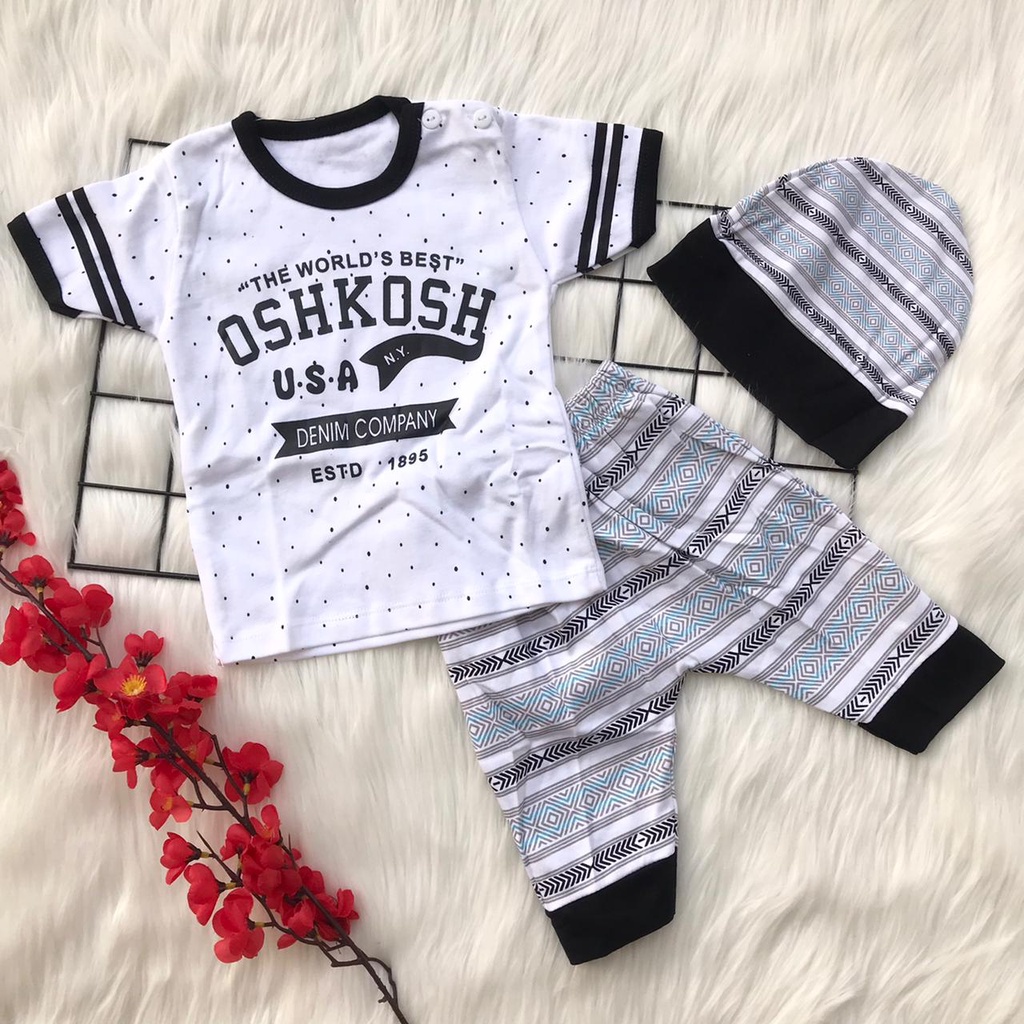 Baju setelan kaos celana topi lucu bestseller fashion anak bayi cowok laki murah -OSH MIX