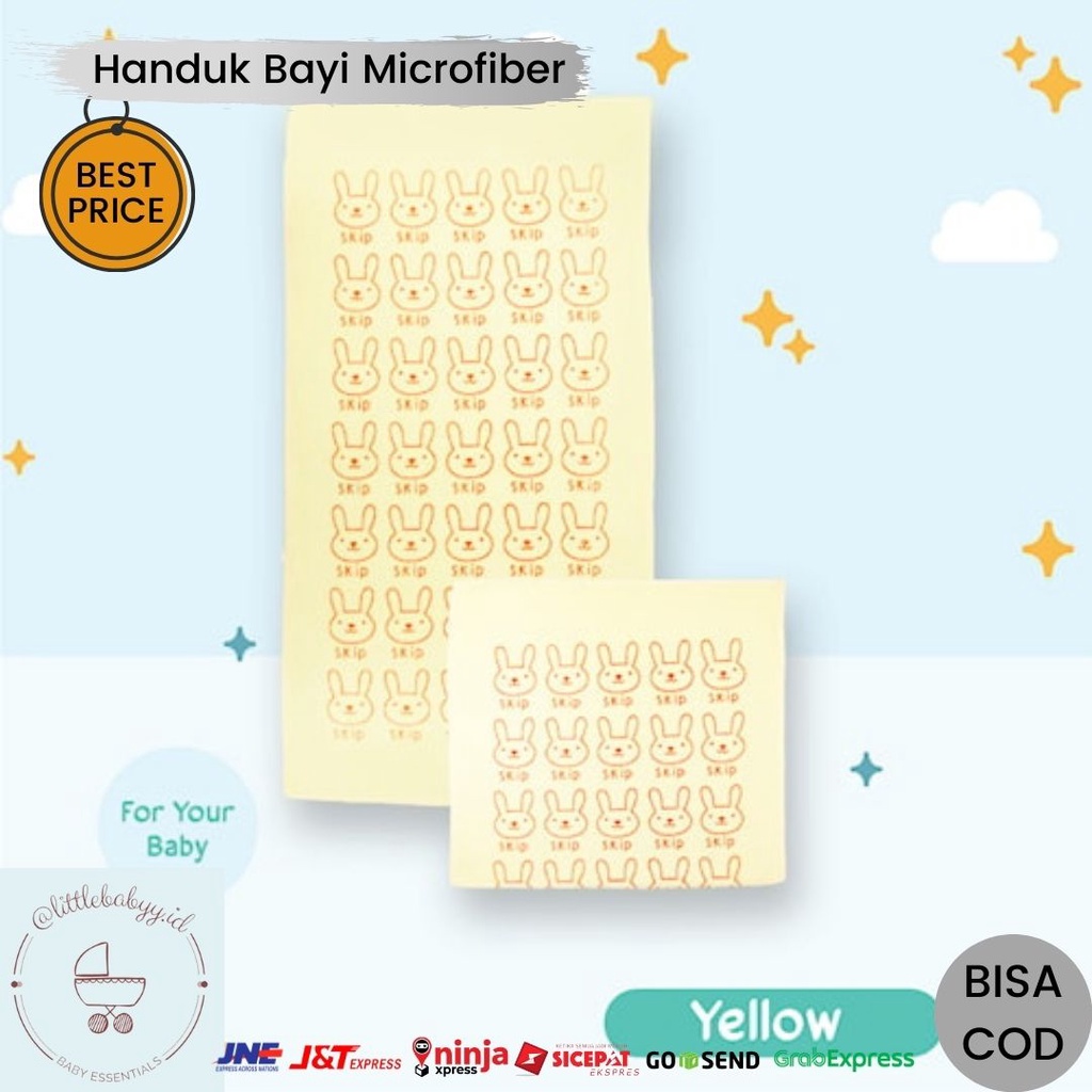 Handuk Bayi Microfiber Ukuran 20x50cm | Handuk Bayi Lembut & Halus Kecil-Kuning