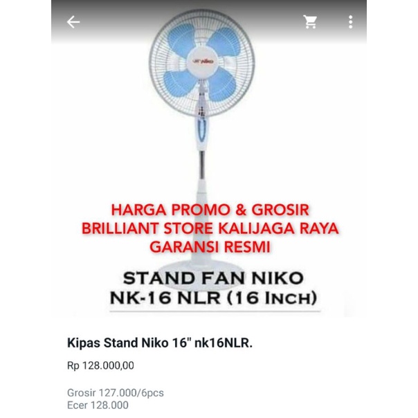 KIPAS ANGIN NIKO BERDIRI 16&quot; NK16NLR/go shop &quot;brilliant store kalijaga raya&quot;