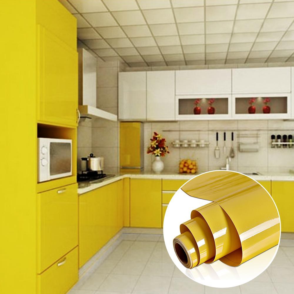 [GD] WALLPAPER PREMIUM GLOSSY YELLOW KUNING POLOS UK 60CMX5M STICKER KITCHEN SET STIKER POLOS