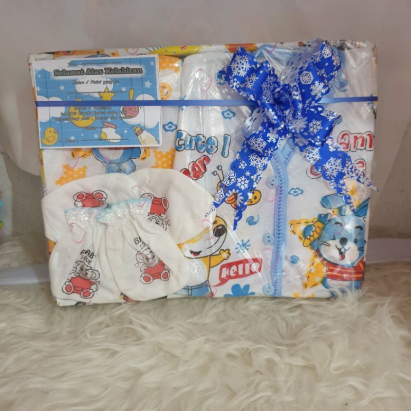 Paket hampers set hadiah sambang anak bayi baby newborn baru lahir cewek atau cowok / unisex-Hemat biru