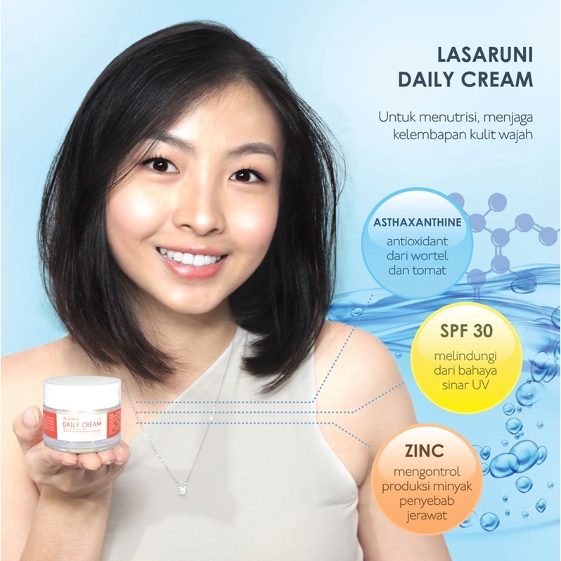 Lasaruni Daily Cream Sunblock Spf 30 Pemutih Penghillang Jerawat Noda Hitam Wajah Antiaging BPOM