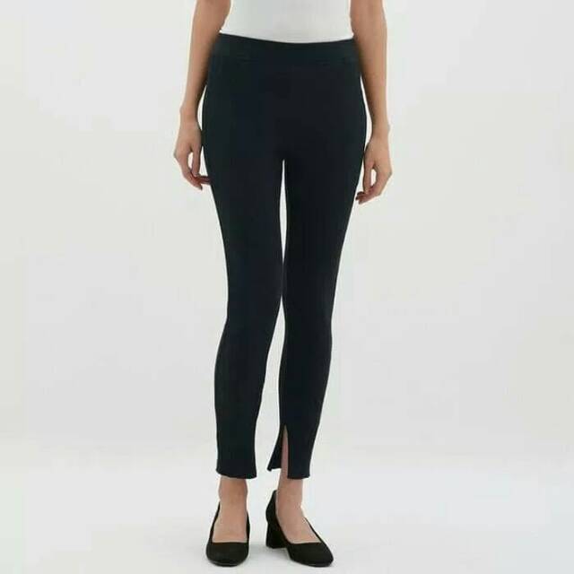 Celana legging black knit slit uniqlo