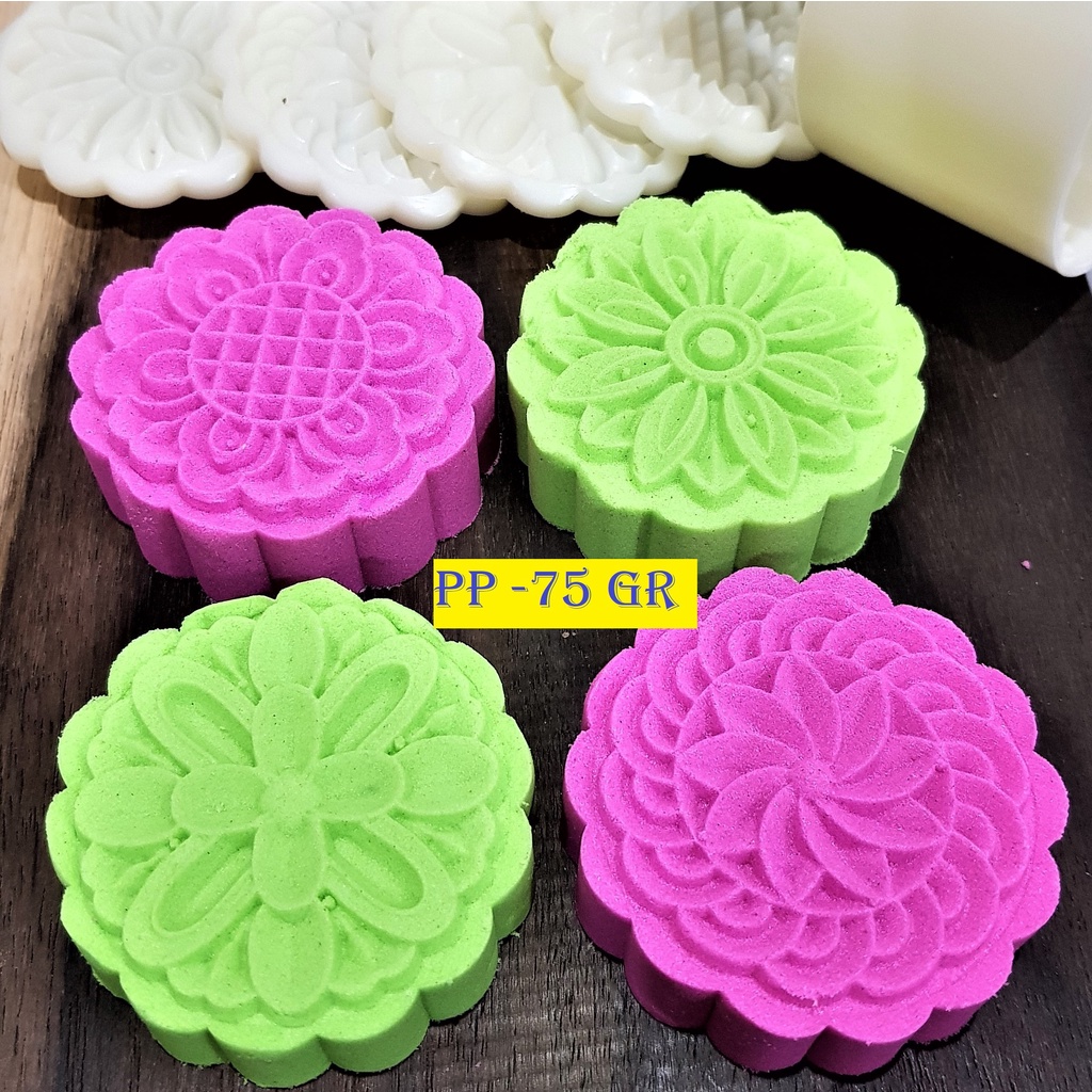 (4pc) cetakan kue bulan (75gr) mooncake press mold PREMIUM-FLOWER UNGU