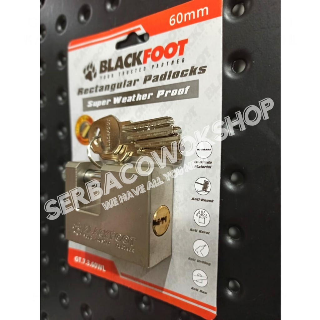 Blackfoot Gembok Kotak Putih 60 mm Stainless Steel Rectangular Padlock Anti Karat Anti Potong HD