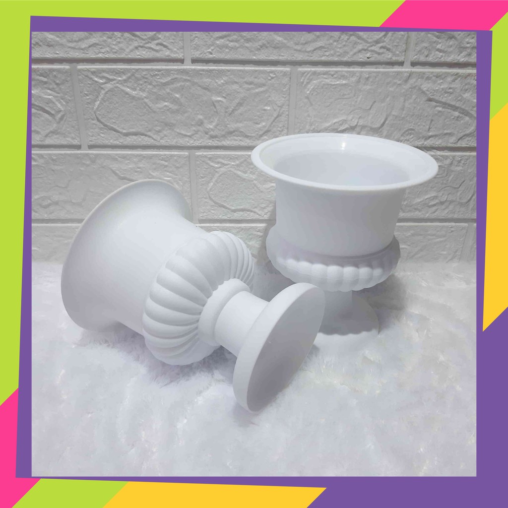 1063 [Grosir] Pot bunga plastik tropy piala mini warna putih