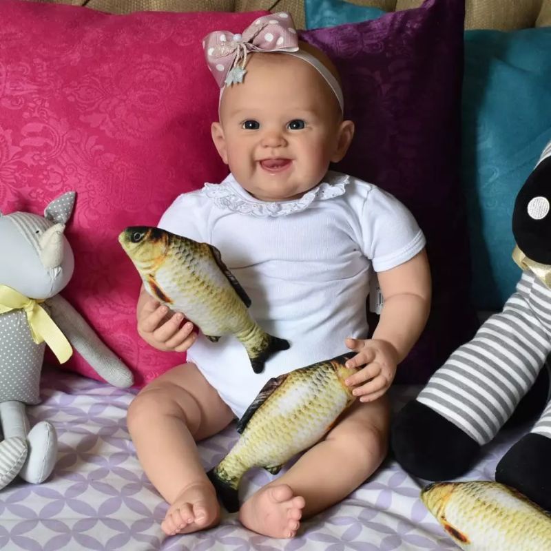 Boneka Reborn bayi 3D Skin With Vascular Vein 55 CM Silicone Baby Reborn Doll Toy For Girl Smiling T