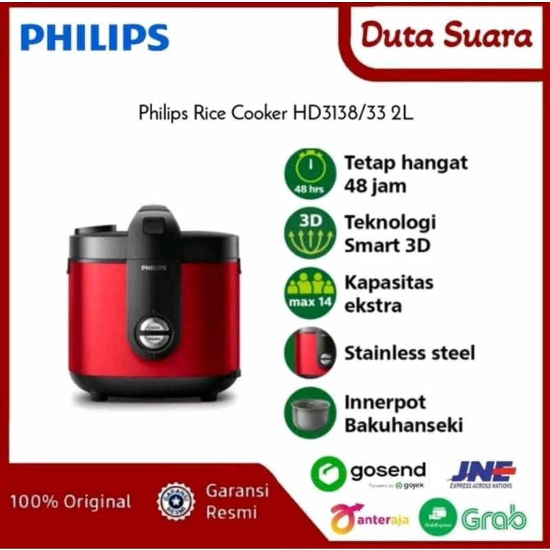 Philips Rice Cooker HD3138/33 [2.0L] Magic Com Garansi RESMI