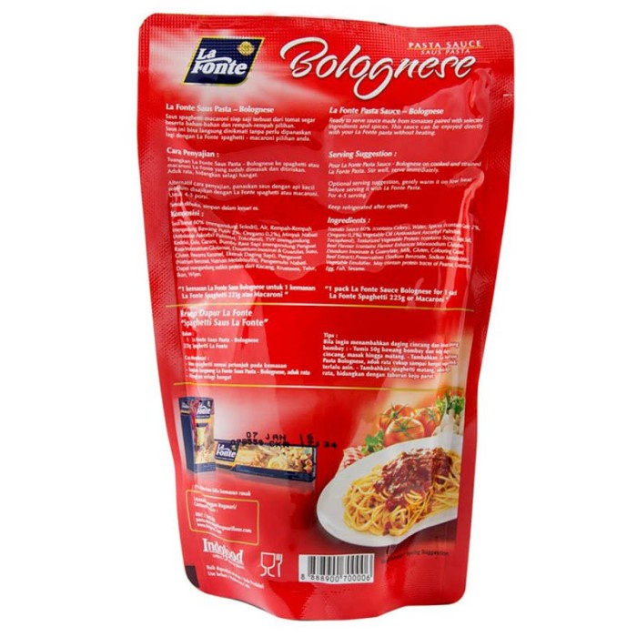 

Pasta-Aneka- La Fonte Pasta Sauce Bolognese 315 Gram - Saus Untuk Spaghetti -Aneka-Pasta.