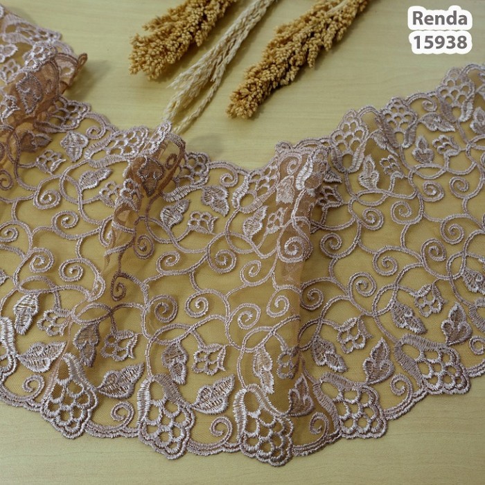 Kain Renda Bordir Tile - Bunga Besar NR2- 15938 (L :-/+ 18 cm) - Milo