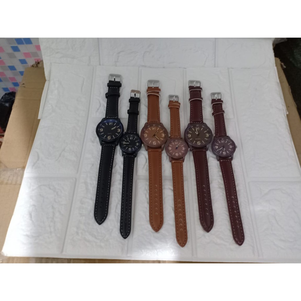 Jam Tangan Casual Couple/Pria/Wanita Kasual Polos Strap Kulit FL-14