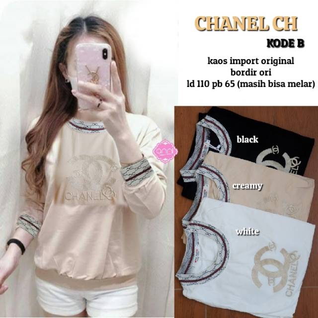 CHANEL CH KODE B KAOS WANITA LENGAN PANJANG