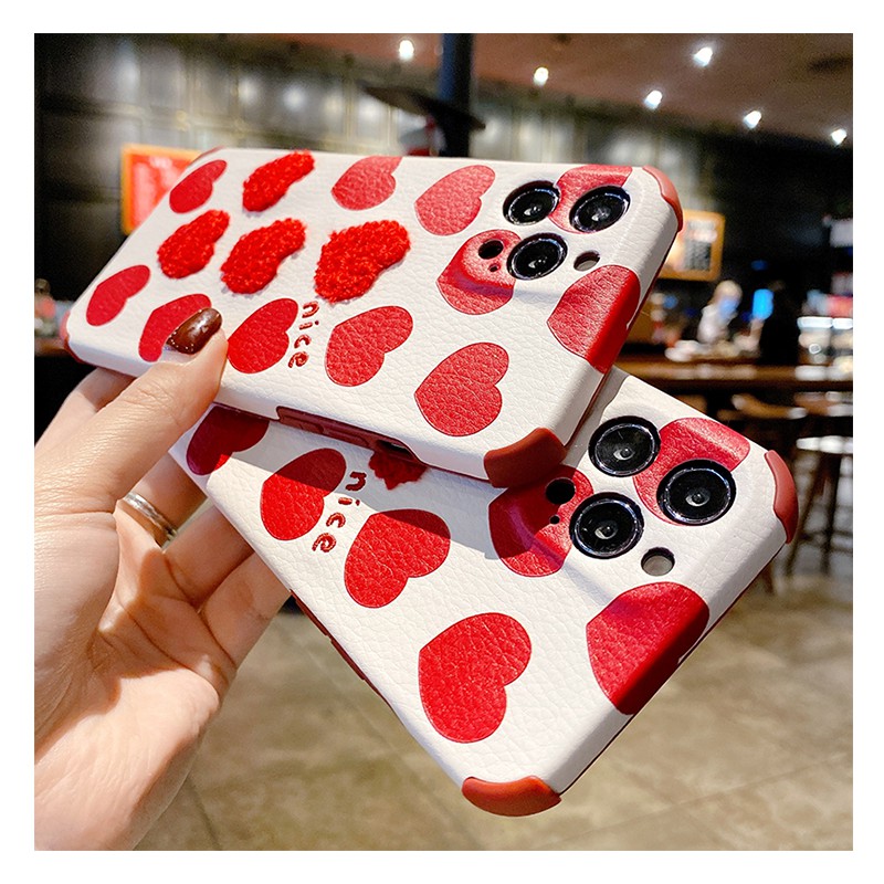 Red Little Heart Semi Leather (Bahan tidak mudah kotor) Case iphone 7+/8+/XS MAX/XR/11 PROMAX/12 PRO