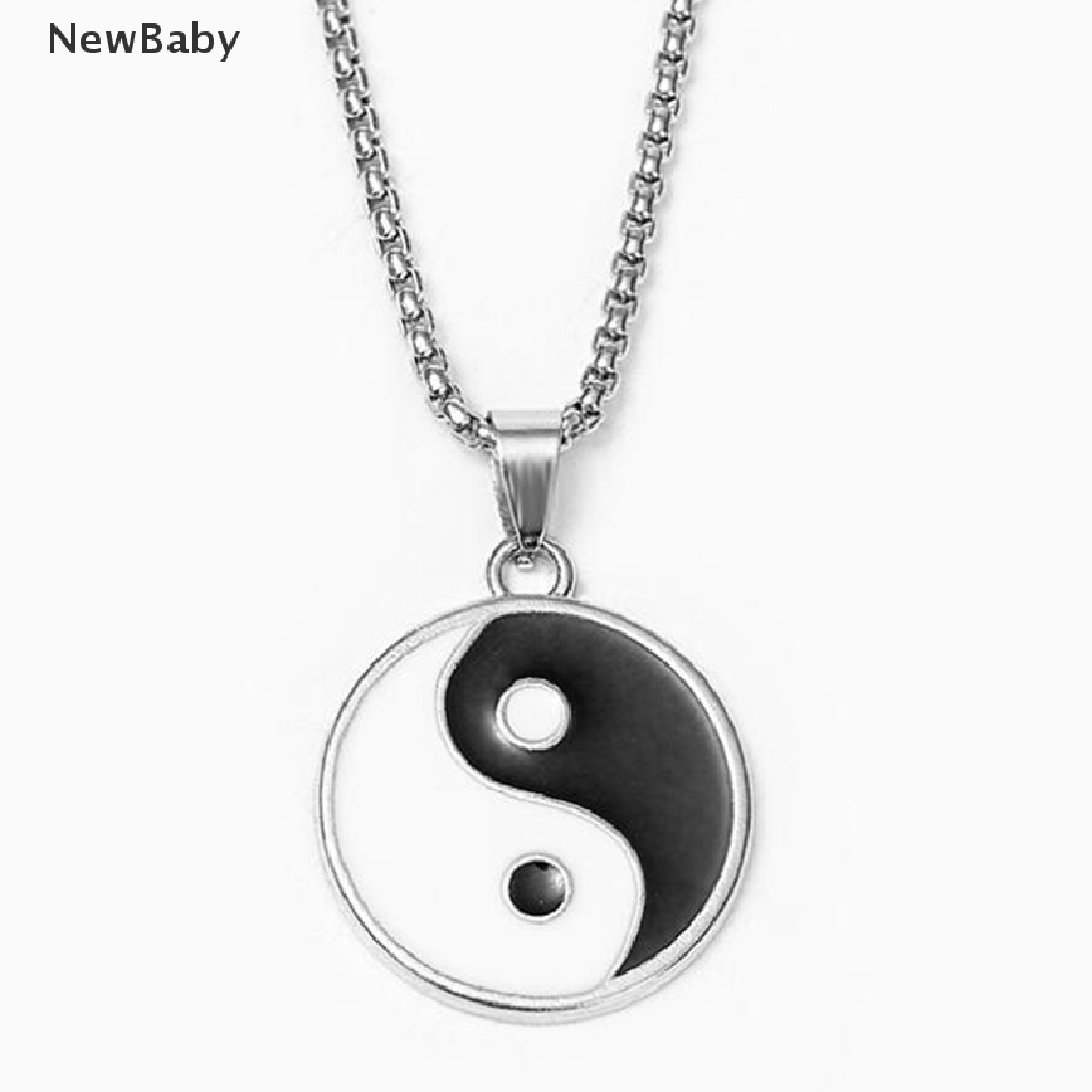 Kalung Rantai Dengan Liontin Logo Yin Yang Cina Taoism Warna Hitam Putih