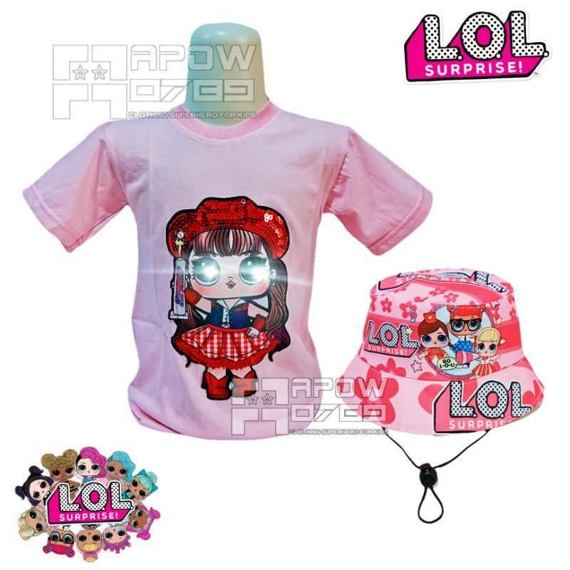PDF new baju anak perempuan paket 3in1 kaos LED LOL anak perempuan dengan topi bucket dan topi  LED
