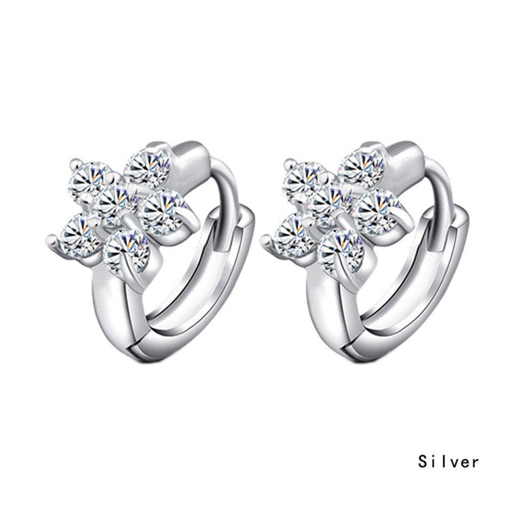 Anting Tusuk Sterling Silver 925 dengan Zircon Bentuk Snowflake untuk Wanita