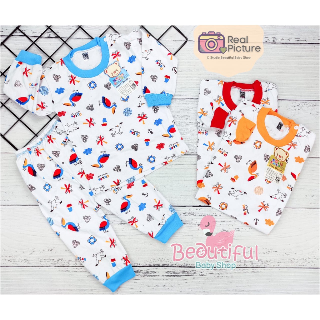 Setelan Bayi Panjang SNI Motif Ocean World / Setelan Piyama Bayi Laki - laki / Baju Bayi Panjang Merk Bolo-bolo/ Baju Tidur Bayi / Baby.ou_