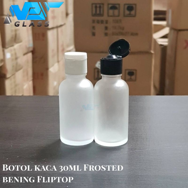 botol kaca 30ml bening frosted doff tutup fliptop