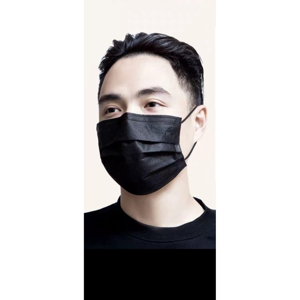 Masker 3 ply Hitam Full Black Orlee Medis 3ply Earloop Kemenkes 50 original-1