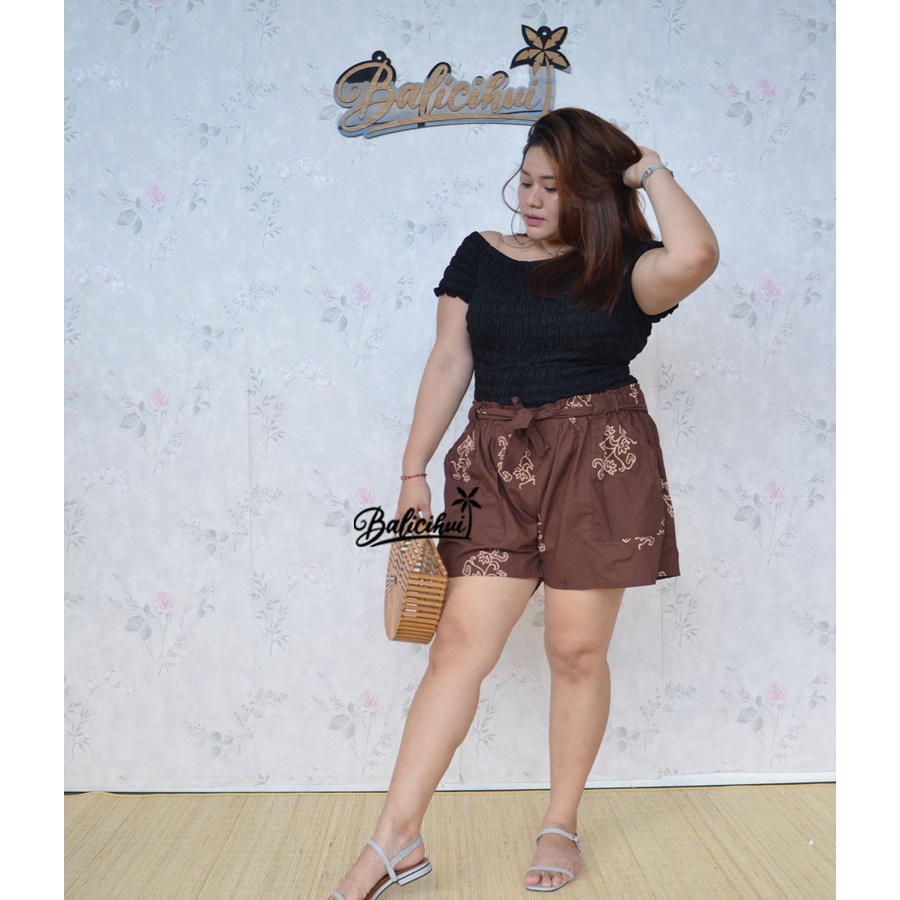 Balicihui Celana Pendek Katun Jumbo Celana Pendek Wanita Kasual Big Size Plus Size Celana Santai