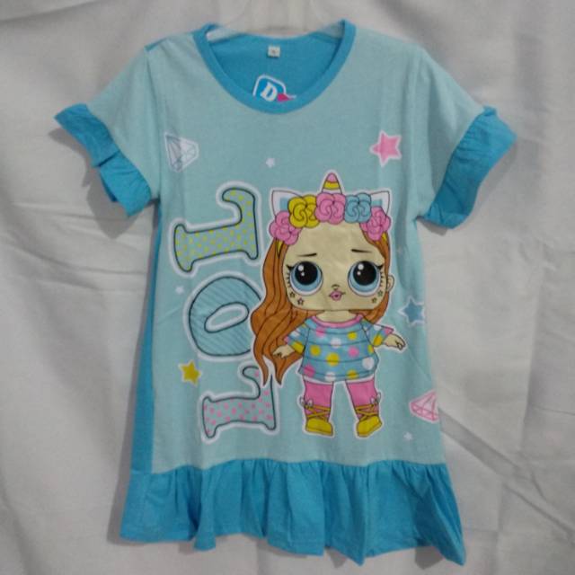 Dress daster anak cewek LOL usia 3-5tahun bahan katun kaos