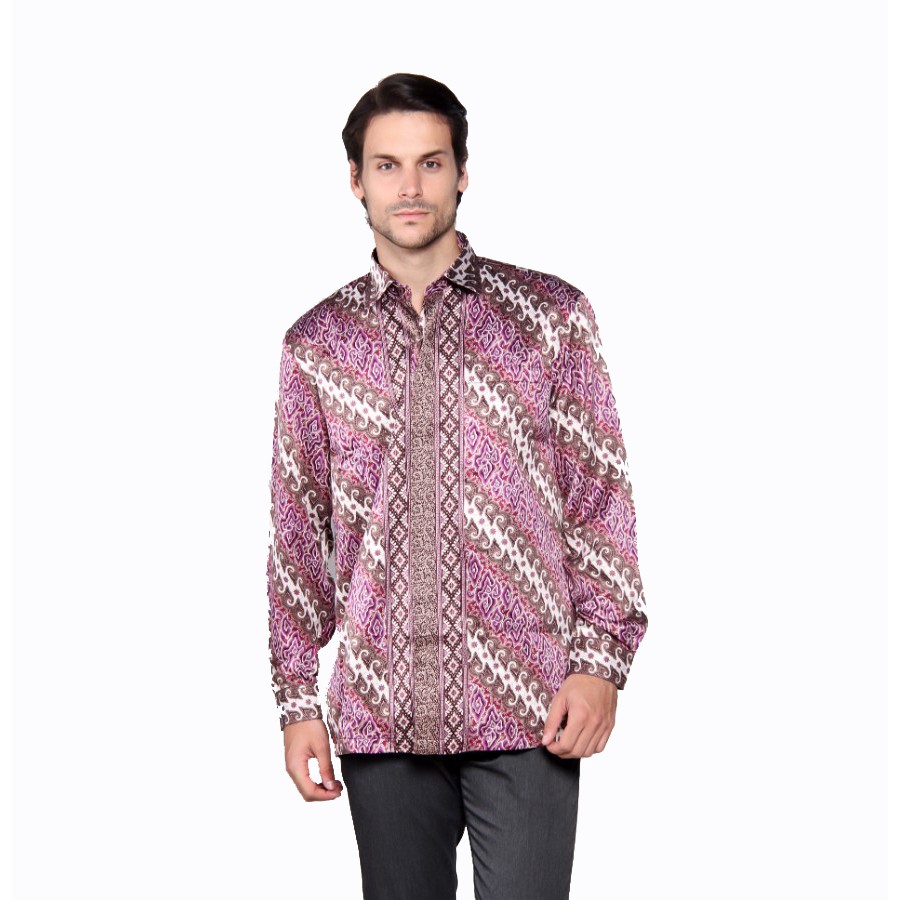 Kemeja Batik Pria Slimfit lereng / Lurik warna Ungu by Batik Heritage (HDMA 022 A)