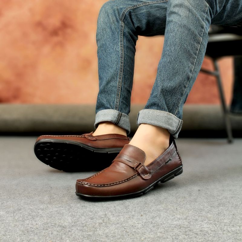 Sepatu kulit Sapi Asli Garut Casual Formal Pria Slip On Cowok Loafers Kasual laki-laki Kekinian Black &amp; Brown