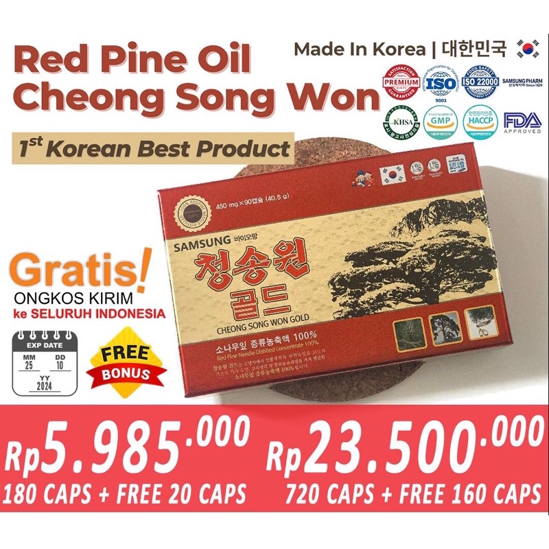 

JELISTORE REDPINE RED PINE OIL CHEONG SONG WON HALAL asli KOREA mencegah kanker
