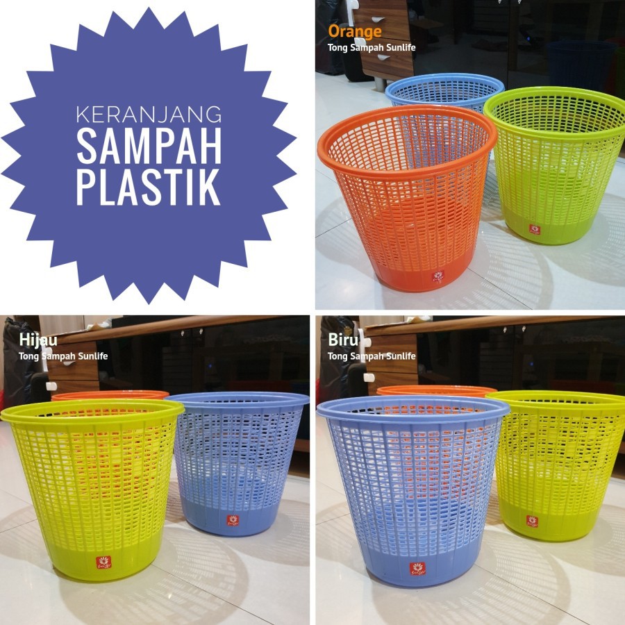 SUNLIFE Keranjang Sampah Plastik /Tong Sampah Plastik Besar Warna Warni