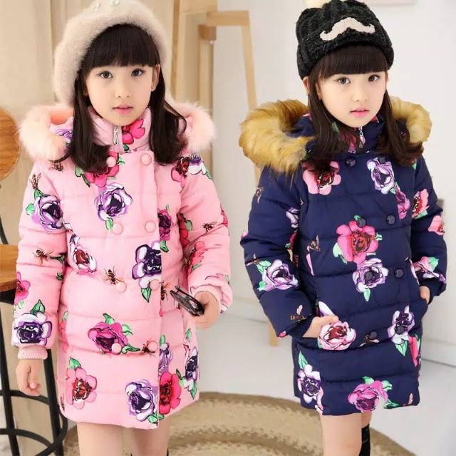 Jaket tebal anak musim dingin girls winter coat bulu impor import winter mantel cewek perempuan hood