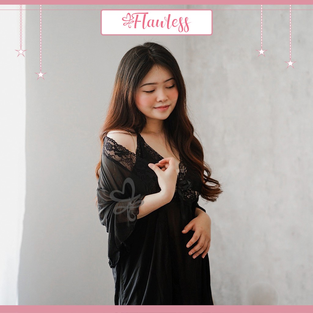 Lingerie (LR24) Sexy Setelan Wanita Jumbo Set Piyama Sleepwear Baju Tidur Perempuan-5