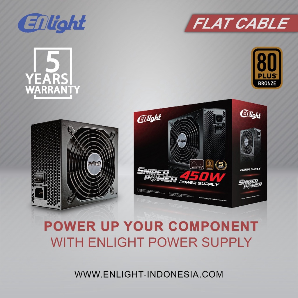 PSU ENLIGHT 450W 80+ BRONZE GARANSI 5 TAHUN POWER SUPPLY SNIPERPOWER BLACKSILVER