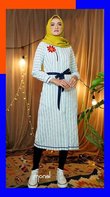Monel Flower Stripe (Midi Dress/Tunik/Atasan) @Monel_Chavians