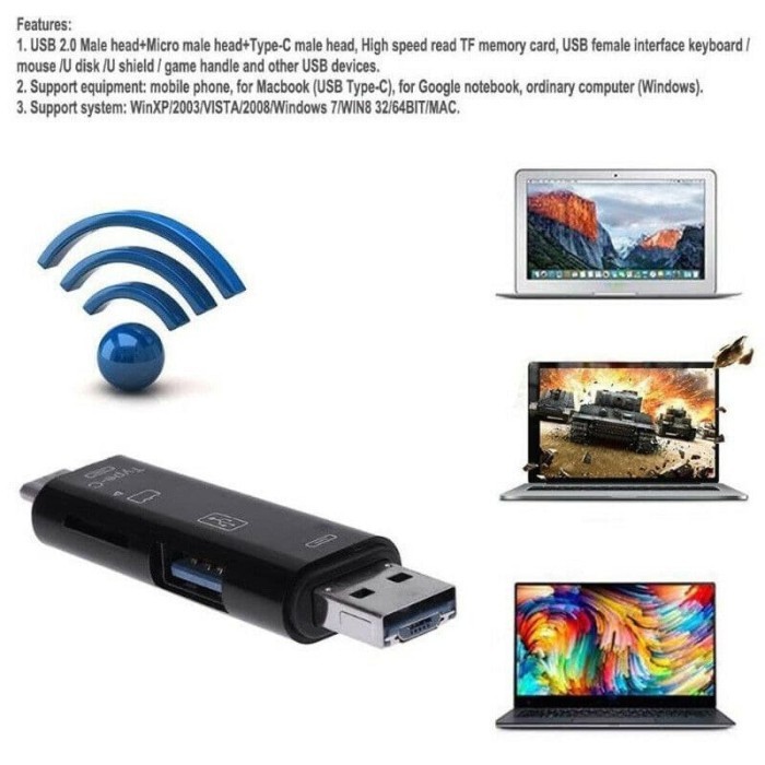 GOOD OTG Card Reader 2.0 USB Type C Micro USB Card Reader Portable USB 3in1