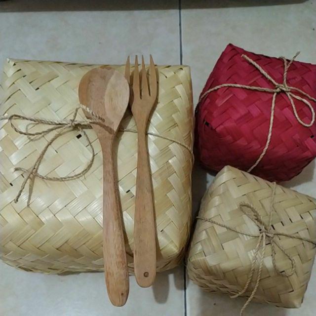 (b1002) Sepasang Besek Warna 10cm Besek Snack Besek Makanan Besek Bambu Besek Kotak Besek Murah