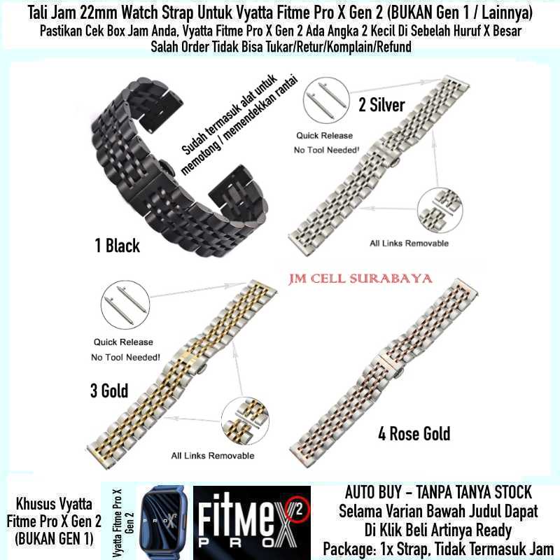 Dual Color Watch Strap Vyatta Fitme Pro X Gen 2 - Tali Jam Tangan 22mm Stainless Steel Metal