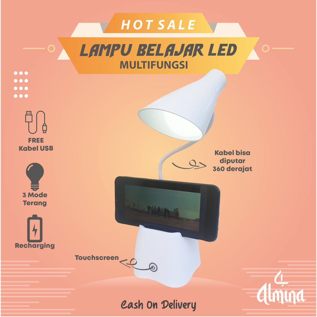 Lampu Meja / Lampu Belajar 14 LED 3 Mode sentuh model 2